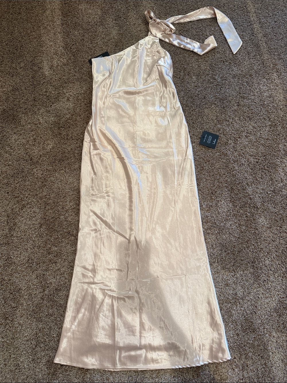 Lulu's One-Shoulder Satin Maxi Dress in Light Blush